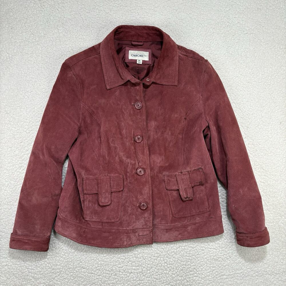 Vintage‎ Cherokee Pink Suede Leather Jacket Womens XXL Bomber Moto Y2K 90s